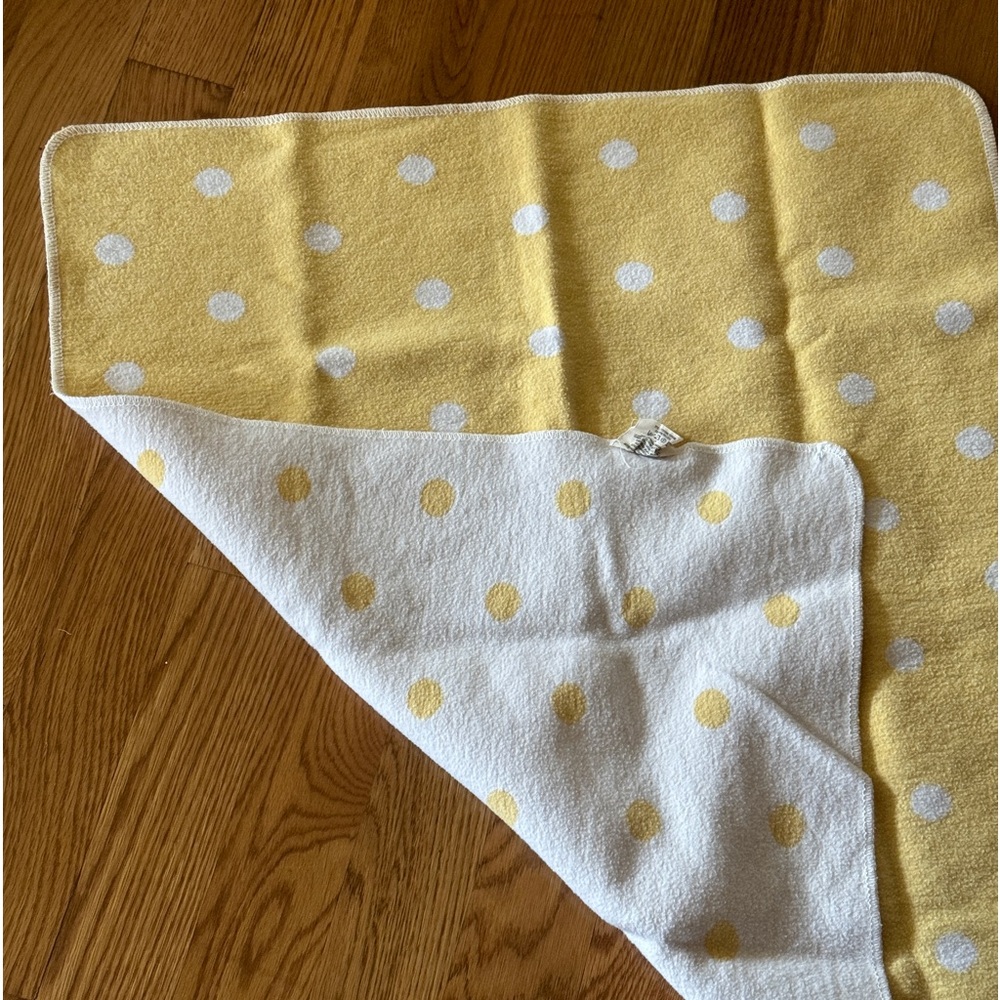 David Fussenegger Baby Blanket yellow and white  Reversible Polka Dot Circle